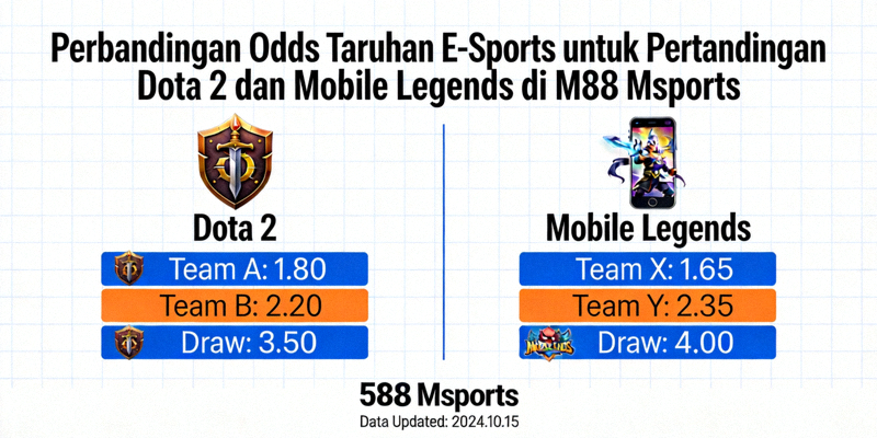 Perbandingan odds taruhan e-sports untuk pertandingan Dota 2 dan Mobile Legends di M88 Msports